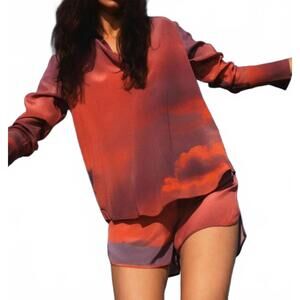 NEW CATHERINE GEE daria french cuff silk blouse in riviera sunset